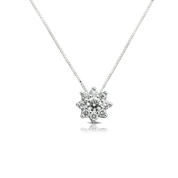 Armonie Gioielli Collana girocollo punto luce pendente in oro bianco con diamanti fiore stella