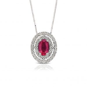 Armonie Gioielli Collana pendente in oro bianco 18kt con doppio giro diamanti e rubino ovale