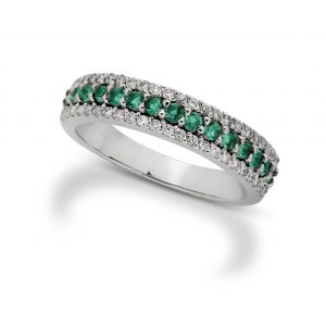 Armonie Gioielli Anello mezza veretta in oro bianco 18kt con diamanti e smeraldi