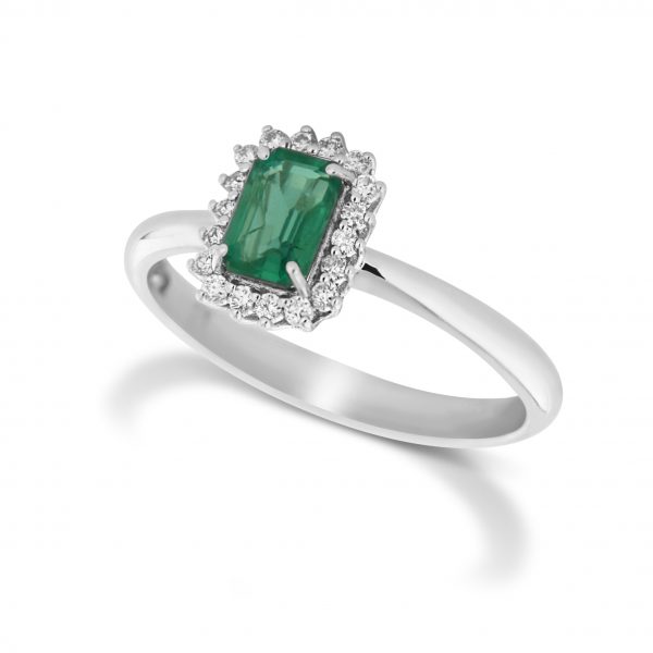 Armonie Gioielli Anello in oro bianco 18kt con diamanti e smeraldo taglio quadrato