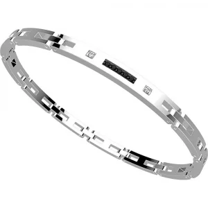 Zancan Bracciale in acciaio hi teck EHB102 con spinelli neri e zirconi bianchi
