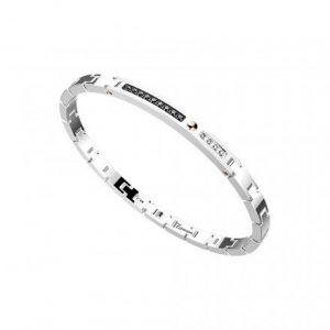 Zancan Bracciale in acciaio hi teck EHB169 con spinelli neri e zirconi