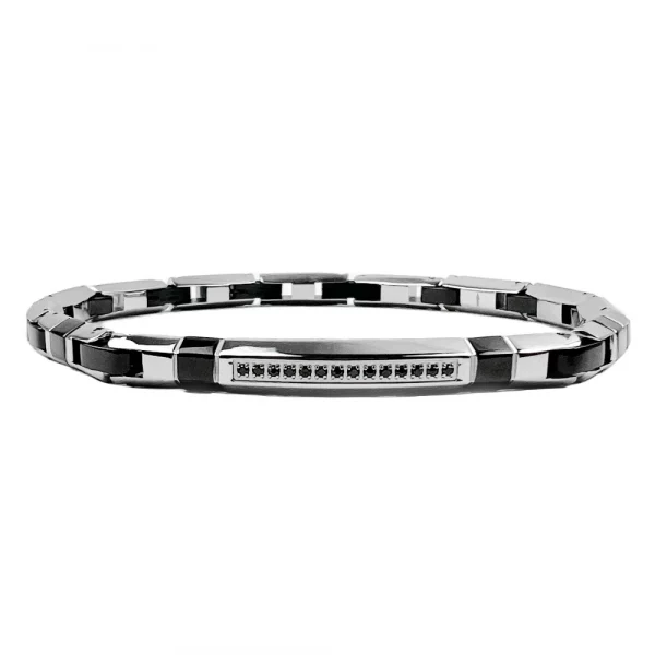 Zancan Bracciale in acciaio hi teck EHB282 con spinelli neri