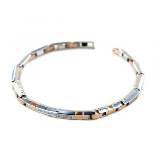 Zancan Bracciale in acciaio hi teck EHB283 con zirconi bianchi