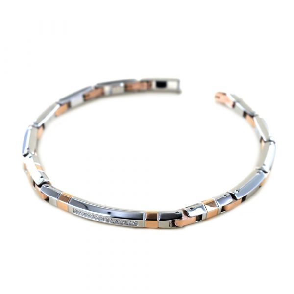 Zancan Bracciale in acciaio hi teck EHB283 con zirconi bianchi