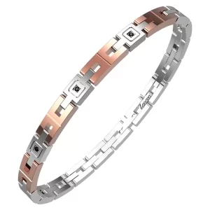 Zancan Bracciale in acciaio hi teck EHB314 pvd argento e rosè