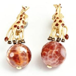 Misis Africa Queen Orecchini in argento 925 placcato oro 18kt agata giraffa