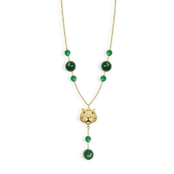 Misis Sumatra Collana in argento 925 placcato oro 18kt tigre agata