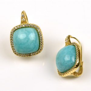 Misis Tiger Eye Orecchini in argento 925 placcato oro 18kt con amazzonite e zirconi bianchi