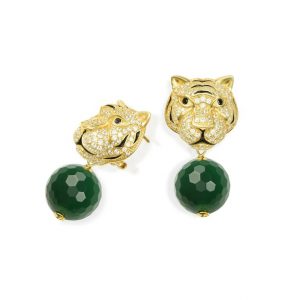 Misis Sumatra Orecchini in argento 925 placcato oro 18kt tigre agata