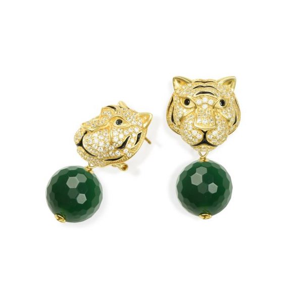 Misis Sumatra Orecchini in argento 925 placcato oro 18kt tigre agata