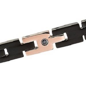Zancan Bracciale in acciaio PVD Nero e PVD Oro Rosa con spinelli neri UHB102