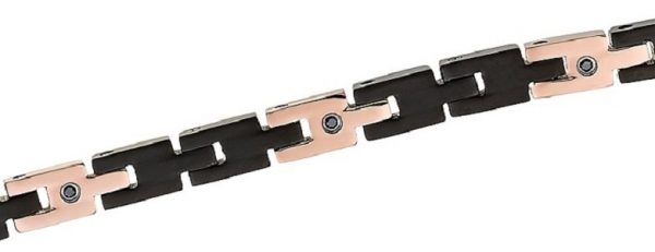 Zancan Bracciale in acciaio PVD Nero e PVD Oro Rosa con spinelli neri UHB102