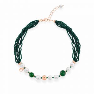 LELUNE GLAMOUR Collana Sophie Con Perle D'Acqua Dolce Spinello e giada verde
