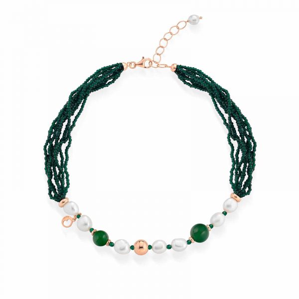 LELUNE GLAMOUR Collana Sophie Con Perle D'Acqua Dolce Spinello e giada verde