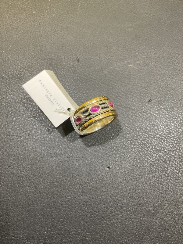 Styliano Jewellery Anello in Argento e Oro Con rubino Sintetico MOVIMENTO rotante - immagine 3