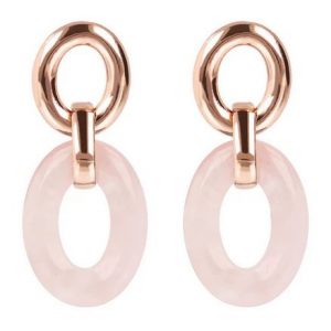 Bronzallure Orecchini Pendenti con Pietre Naturali Ovali QUARZO ROSA