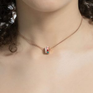 Sogni Collana oro rosa zirconi bianchi e smalto multicolor donna argento