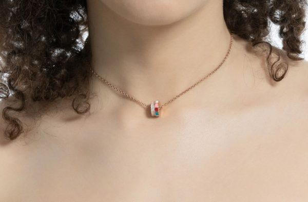 Sogni Collana oro rosa zirconi bianchi e smalto multicolor donna argento