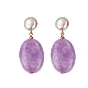 Bronzallure Orecchini Pendenti con Ametista Viola Ovale e Perle Coin d'Acqua Dolce