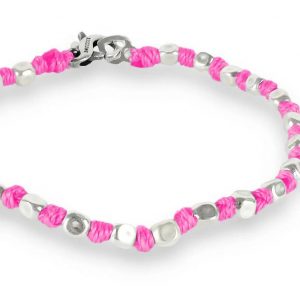 Spadarella Bracciale Spadino con pepite in argento e nodini rosa fucsia