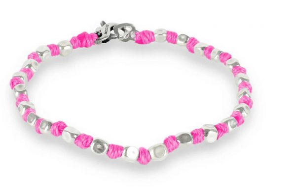 Spadarella Bracciale Spadino con pepite in argento e nodini rosa fucsia