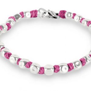 Spadarella Bracciale Spadino Crushed con pepite in argento e nodini fucsia