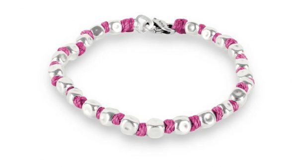 Spadarella Bracciale Spadino Crushed con pepite in argento e nodini fucsia