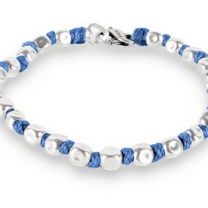 Spadarella Bracciale Spadino Crushed con pepite in argento e nodini blu