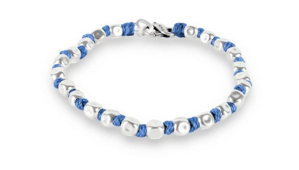 Spadarella Bracciale Spadino Crushed con pepite in argento e nodini blu