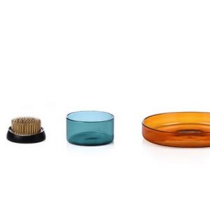 Ichendorf Kenzan set di 3 articoli: 2 vassoi di vetro 1 rana fiore in ottone