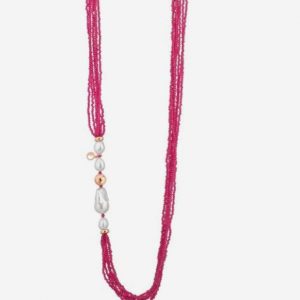 LELUNE GLAMOUR Collana lunga LGNK534 perle d’acqua dolce, AG925 rosa e spinello