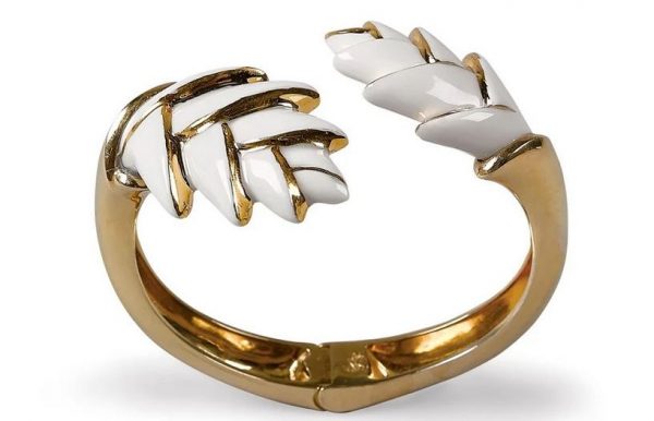 Lladrò Heliconia Bracciale rigido in porcellana e rifiniture oro BIANCO