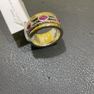 Styliano Jewellery Anello in Argento e Oro Con rubino Sintetico MOVIMENTO rotante