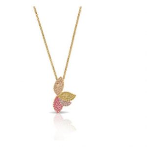 Sogni Collana con Ciondolo da Donna in Argento Dorato e Zirconi – Fiore – CL087G