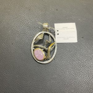 Styliano Jewellery Ciondolo Medaglione in Argento e Oro Con kunzite