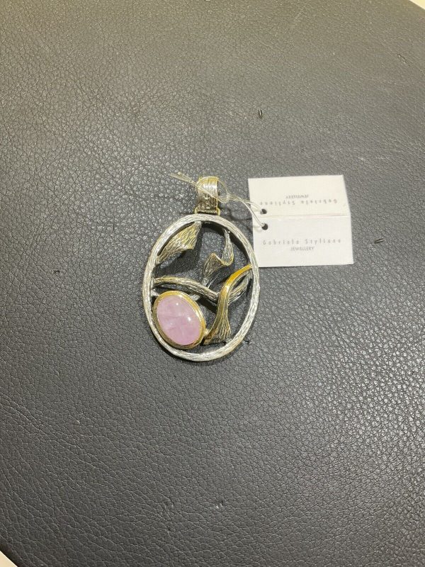 Styliano Jewellery Ciondolo Medaglione in Argento e Oro Con kunzite