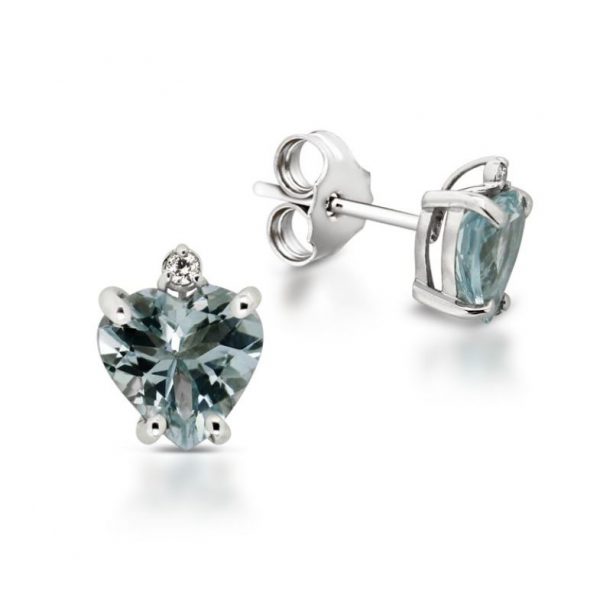 Armonie Gioielli Orecchini in oro bianco 18kt con diamanti e acquamarina cuore