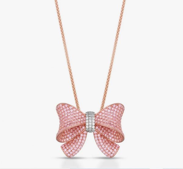 Sogni Collana Fiocco pavé zirconi colorati rosa bianchi argento placcatura oro