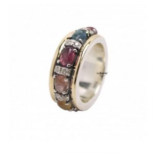 Styliano Jewellery Anello in Argento e Oro con tormaline colorate ed elementi mo