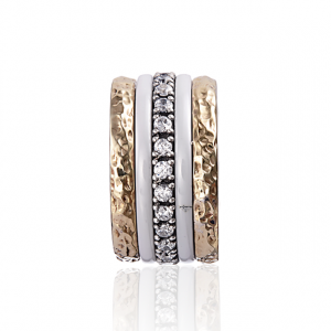 Styliano Jewellery Anello in Argento e Oro con zirconi e ceramica MOVIMENTO ROTA