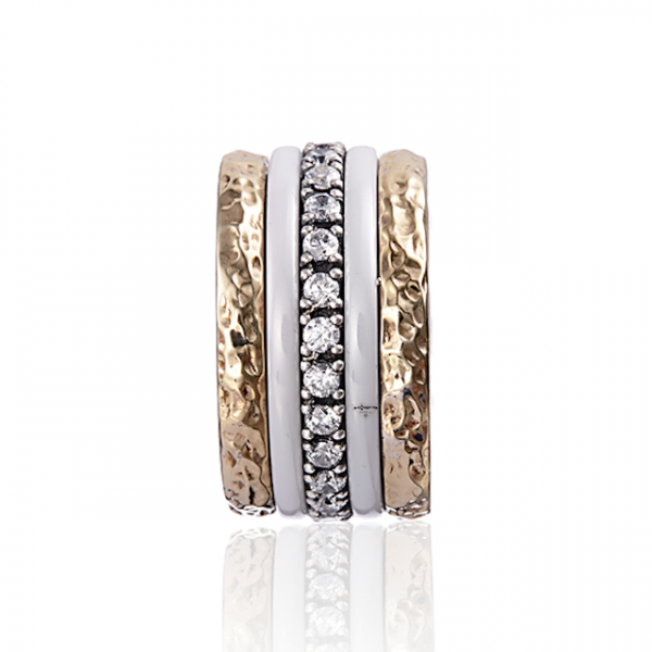 Styliano Jewellery Anello in Argento e Oro con zirconi e ceramica MOVIMENTO ROTA