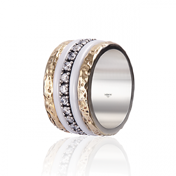 Styliano Jewellery Anello in Argento e Oro con zirconi e ceramica MOVIMENTO ROTA - immagine 2