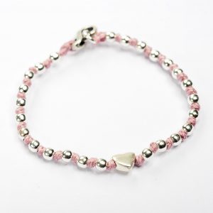 Spadarella Bracciale Baby con pepite in argento e nodini rosa Cuore
