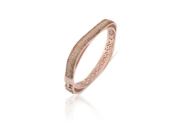 Sogni Bracciale rigido rosa pavé con zirconi multicor argento placcatura oro