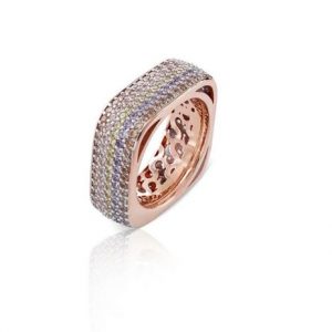 Sogni Anello quadrato pavé rosa con zirconi colorati argento placcatura oro