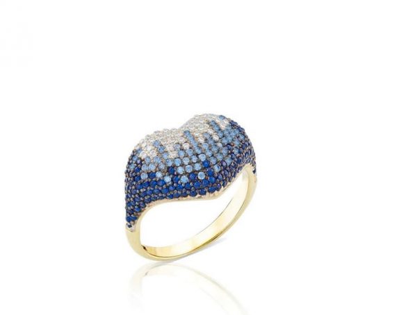 Sogni Anello Cuore pavé giallo con zirconi bianchi e blu argento placcatura oro