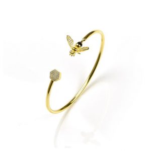 Misis Bracciale in argento 925 placcato oro e smalti con zirconi bianchi ape