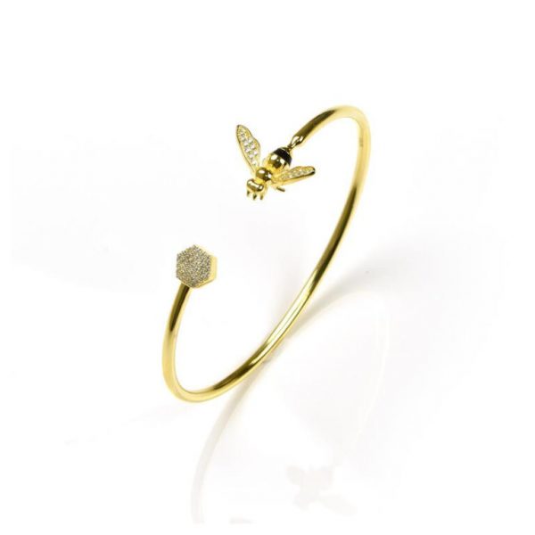 Misis Bracciale in argento 925 placcato oro e smalti con zirconi bianchi ape