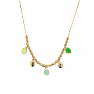 AQUAFORTE Collana Mignon con catena e centrale di elementi a dado, con charm di pietre vitree verdi